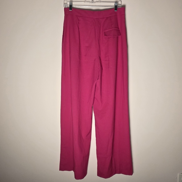 ZARA Hot Pink Berry Wide Leg Trouser Pants Size Large High Waist - Picture 2 of 8